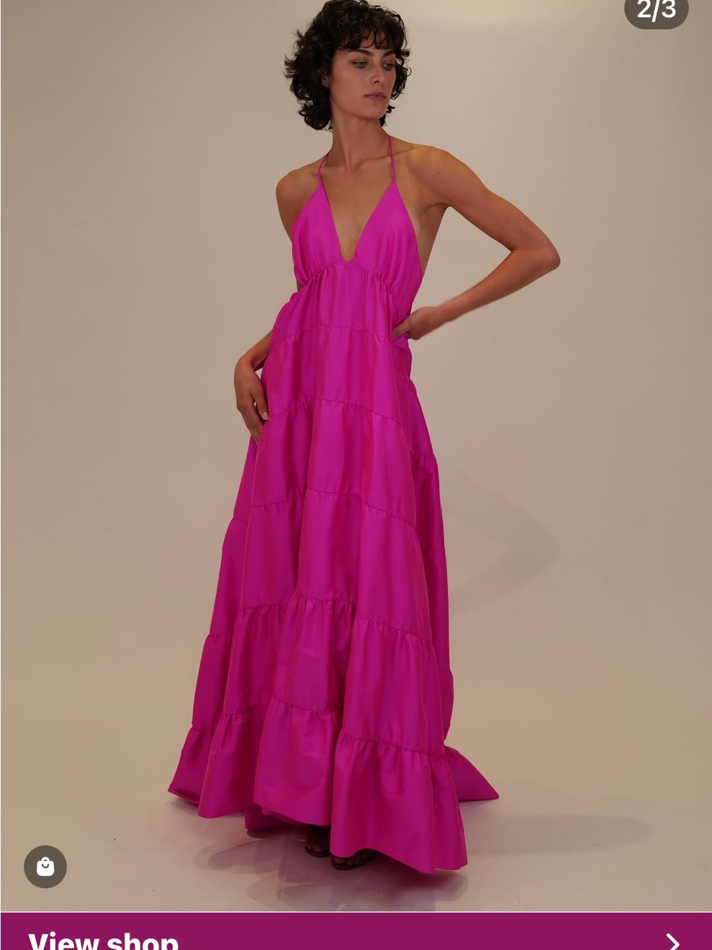 Hot Pink Halter Tiered Maxi Dress